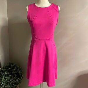 Jennifer Lopez magenta pink ponte stretch skater dress fit flare back zipper 8